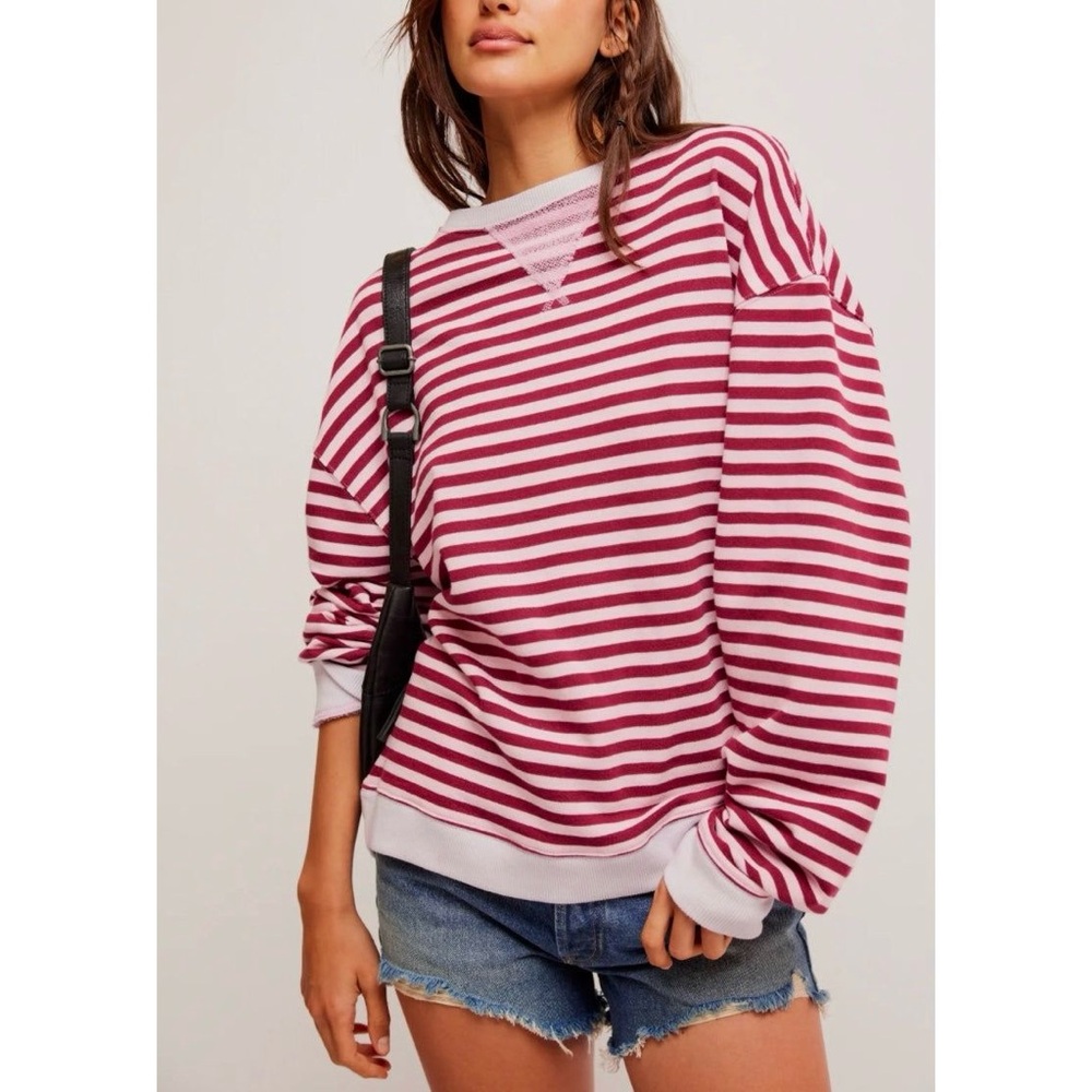 NWT Free People Classic Striped Oversized Crewneck - Picture 7 of 10
